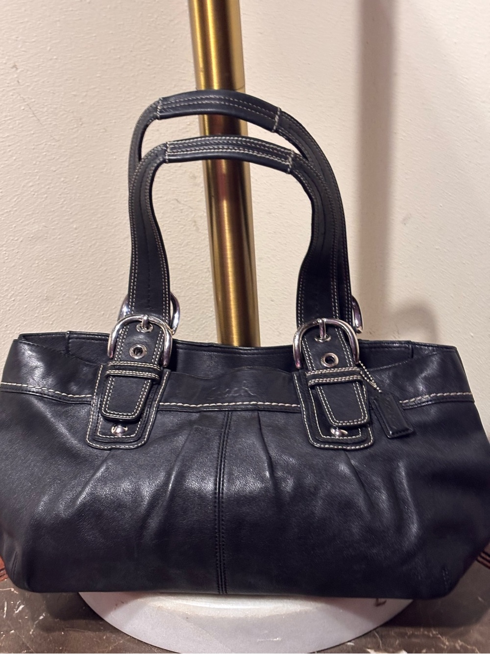 Coach Black Leather Satchel with Silver Hardware - Picture 2 of 5